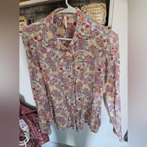Roper Pink and Cream Paisley Button Down Shirt